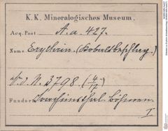Etiketten zu Erythrin (Kobaltbeschlag) (NHMW-MIN-Aa427)